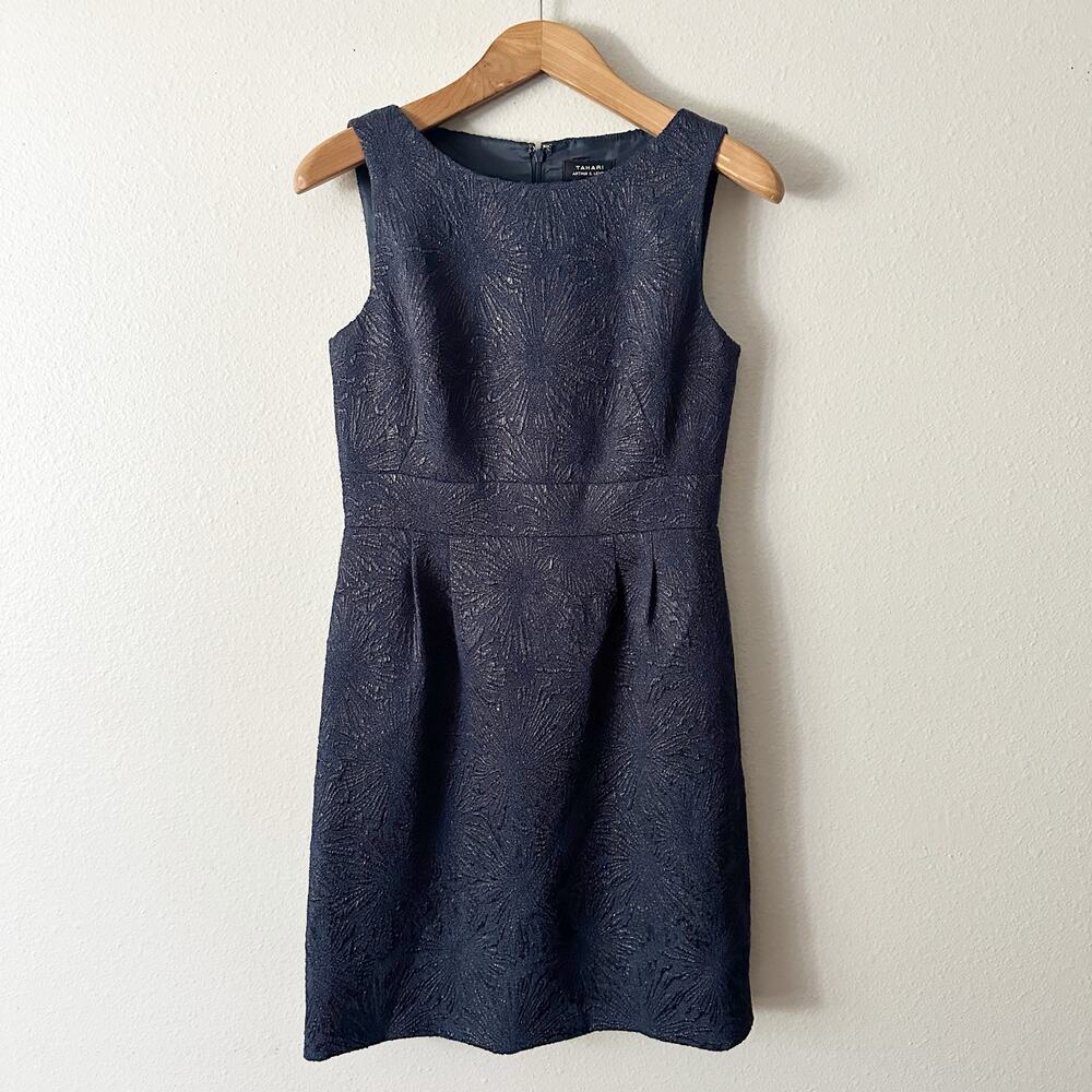 Tahari ASL‎ Sleeveless Sheath Navy & Black Shimmer Mini Dress women's size 8